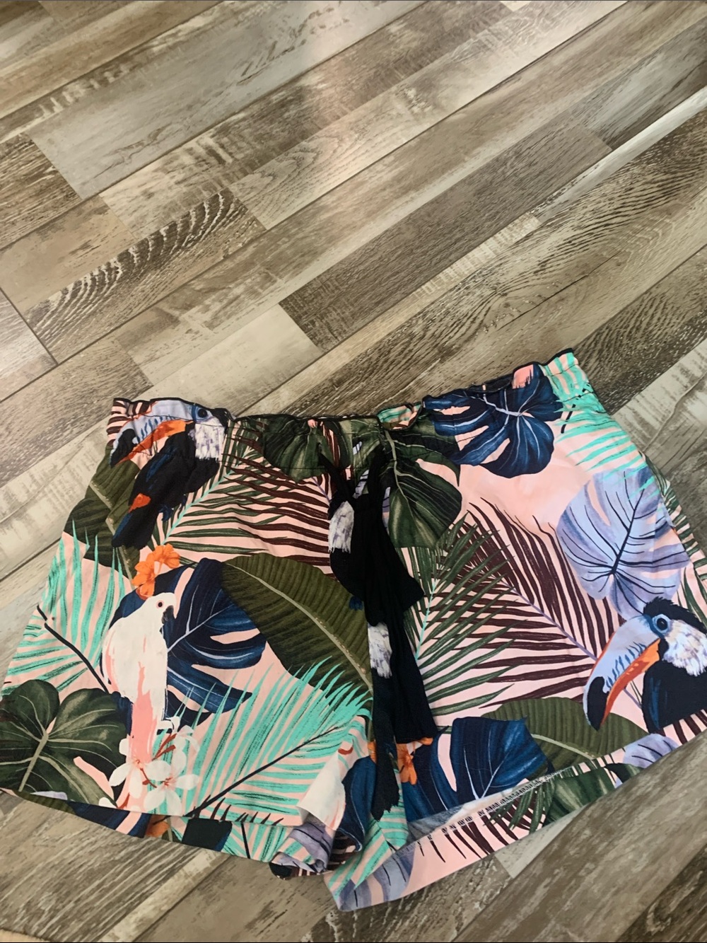 Zara Tropical Print Drawstring Shorts